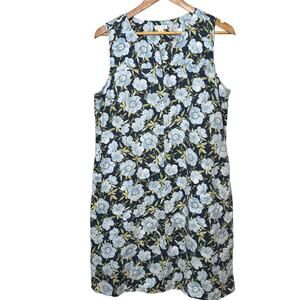 J Jill 100% Linen Size Medium Blue Floral Dress with Pockets Love Linen